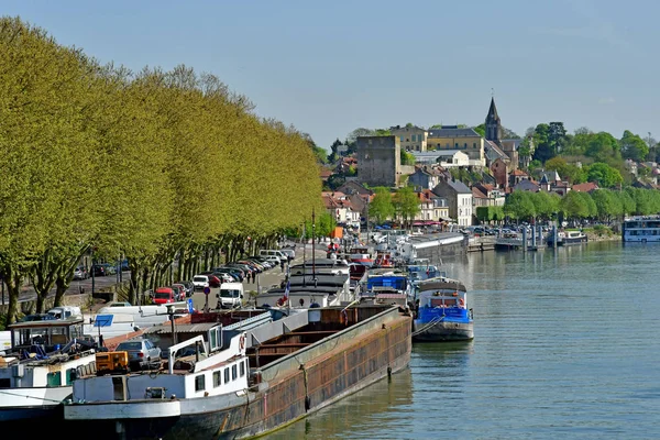 Conflans Sainte Honorine France April 2018 Barge Seine River — Stock Photo, Image