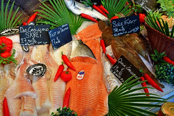 Flotte Ile Frankreich März 2020 Meeresfrüchte Auf Dem Markt Dorfzentrum — Stockfoto