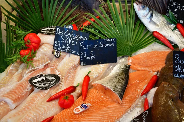 Flotte Ile Frankreich März 2020 Meeresfrüchte Auf Dem Markt Dorfzentrum — Stockfoto