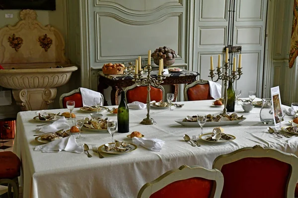 Chaussy Villarceaux França Junho 2020 Sala Jantar Histórico Castelo Século — Fotografia de Stock