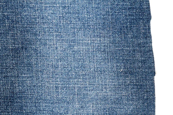 Biten Blå Jeans Tyg Isolerad Vit Bakgrund Grova Ojämna Kanter — Stockfoto