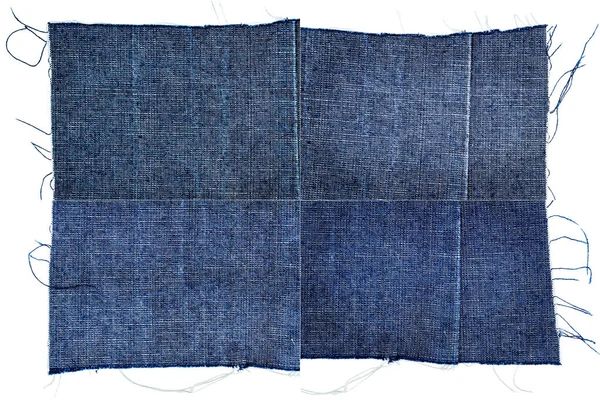 Collectie Van Donkerblauwe Jeans Stof Texturen Geïsoleerd Een Witte Achtergrond — Stockfoto