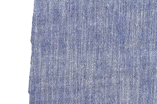 Pièce Tissu Jeans Bleu Isolé Sur Fond Blanc Bordures Rugueuses — Photo