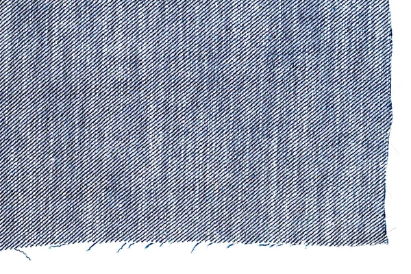 Pièce Tissu Jeans Bleu Isolé Sur Fond Blanc Bordures Rugueuses — Photo