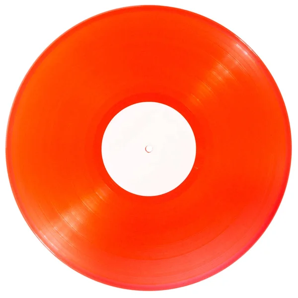 Disque Vinyle Transparent Rouge Avec Étiquette Papier Blanc Isolé Sur — Photo