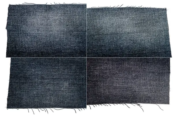 Колекція Темних Джинсових Тканинних Текстур Ізольовані Білому Тлі Грубі Нерівні — стокове фото