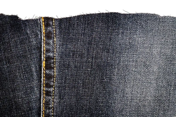 Stück Dunkler Jeansstoff Isoliert Auf Weißem Hintergrund Unebene Kanten — Stockfoto