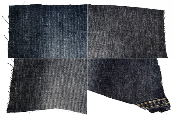 Collection Dark Jeans Fabric Textures Isolated White Background Rough Uneven — Stock Photo, Image