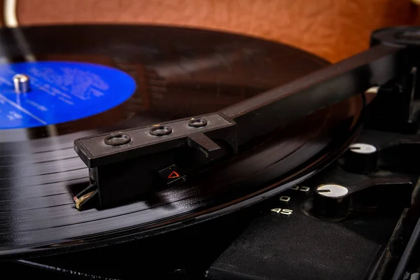 Agulha Giratória Num Disco Vinil Gravador Vinil Vintage Agulha Registro — Fotografia de Stock