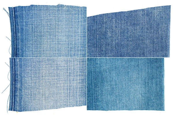 Coleção Luz Azul Jeans Tecido Texturas Isoladas Sobre Fundo Branco — Fotografia de Stock