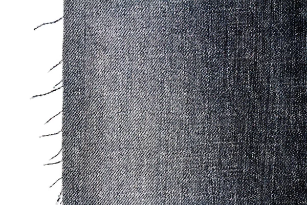 Piece Dark Jeans Stof Isoleret Hvid Baggrund Groft Ujævne Kanter - Stock-foto