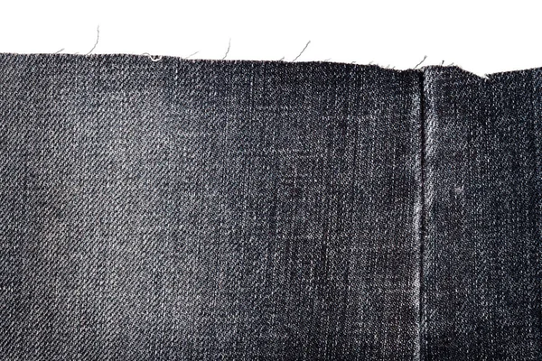 Kousek Tmavé Džínové Tkaniny Izolované Bílém Pozadí Hrubé Nerovné Hrany — Stock fotografie