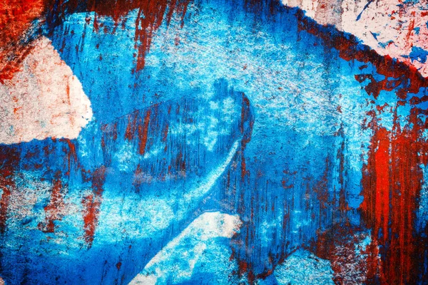 抽象的红色和蓝色手绘丙烯酸背景 创意抽象手绘彩色背景 在纸上的丙烯酸画的特写片断 — 图库照片