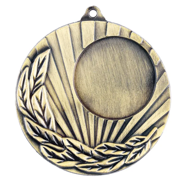 Médaille Blanche Isolée Sur Fond Blanc Modèle Médaille Décoratif Avec — Photo