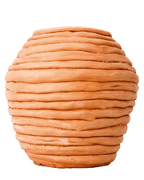 Unglazed Handmade Coiled Pottery Pot Made Red Clay Isolated White — Stock Photo, Image