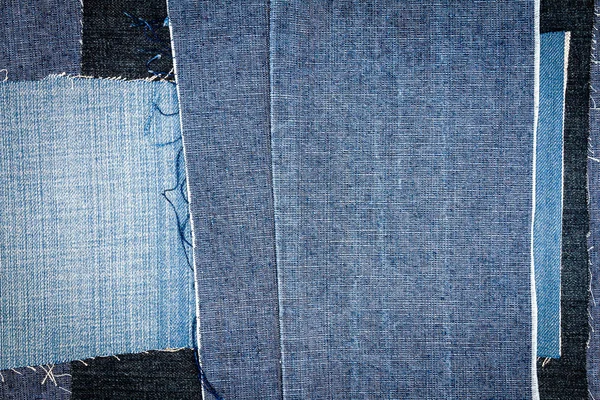 Astratto Diverso Strappato Jeans Strisce Texture Sfondo Tessitura Jeans Sfondo — Foto Stock