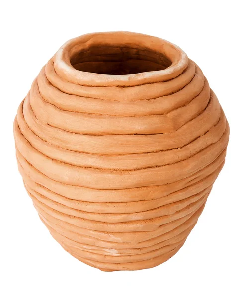 Unglazed Handmade Coiled Pottery Pot Made Red Clay Isolated White — Stock Photo, Image