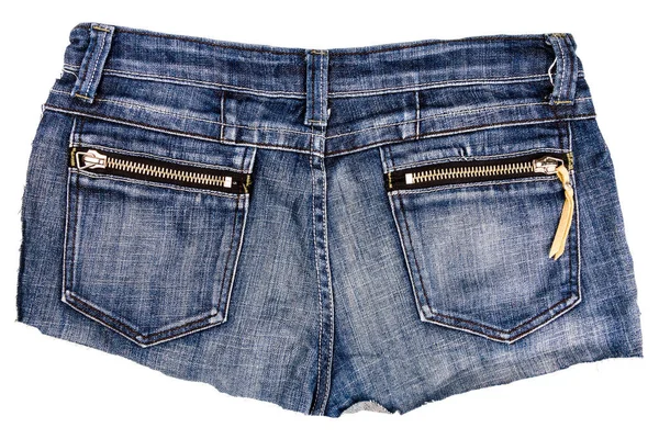 Stück Blue Jeans Stoff Mit Einer Gesäßtasche Isoliert Auf Weißem — Stockfoto