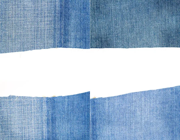 Collection Textures Tissu Bleu Jean Isolées Sur Fond Blanc Bordures — Photo