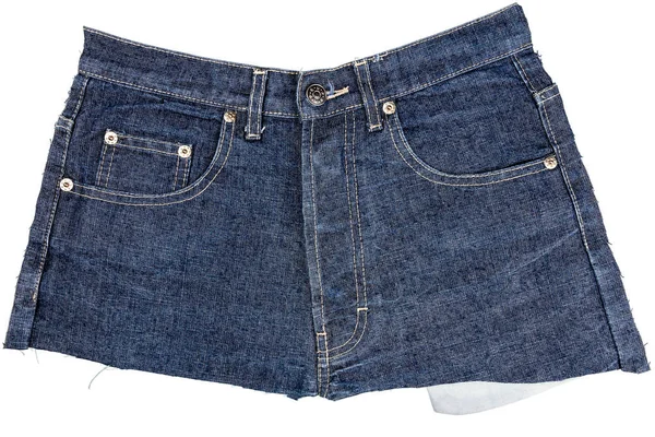 Pezzo Tessuto Jeans Blu Con Tasche Laterali Isolate Sfondo Bianco — Foto Stock