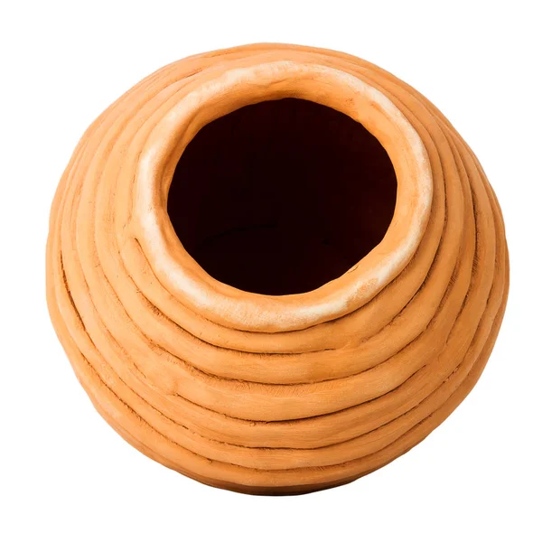 Unglazed Handmade Coiled Pottery Pot Made Red Clay Isolated White — Stock Photo, Image