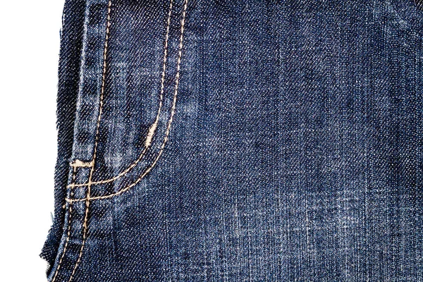 Stück Dunkelblaue Jeans Stoff Isoliert Auf Weißem Hintergrund Unebenheiten — Stockfoto