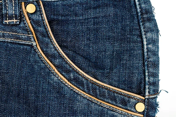 Pedaço Tecido Calça Azul Com Bolso Lateral Isolado Fundo Branco — Fotografia de Stock