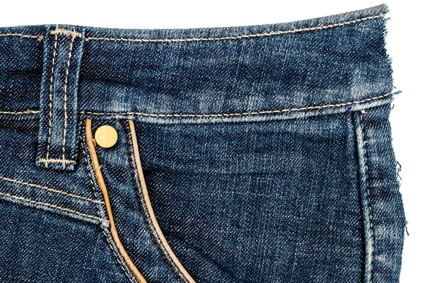 Stück Blue Jeans Stoff Isoliert Auf Weißem Hintergrund Raue Unebenheiten — Stockfoto