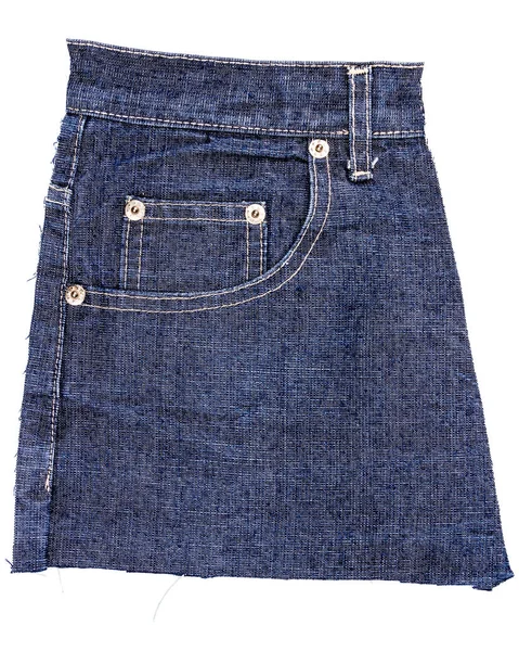 Pezzo Tessuto Jeans Blu Con Una Tasca Laterale Isolata Sfondo — Foto Stock