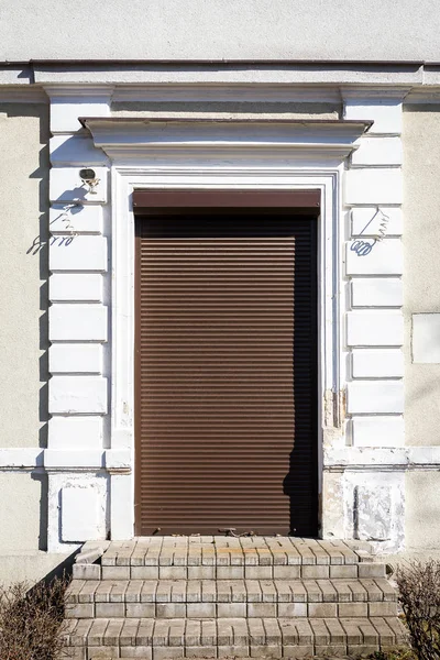 Doors White Plaster Wall Protected Old Brown Blinds — Stock Photo, Image