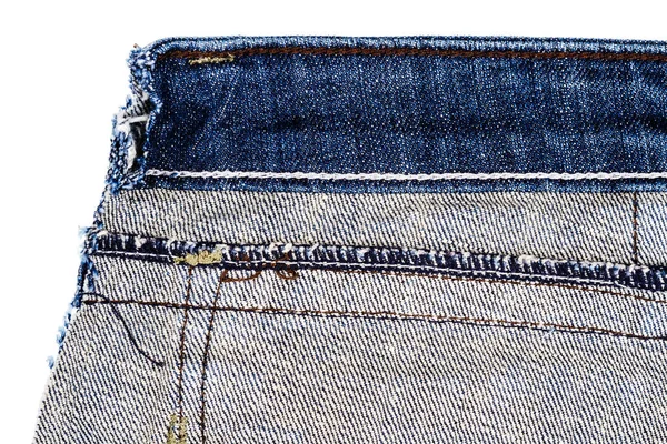 Pedaço Tecido Calça Azul Isolado Fundo Branco Bordas Irregulares Duras — Fotografia de Stock