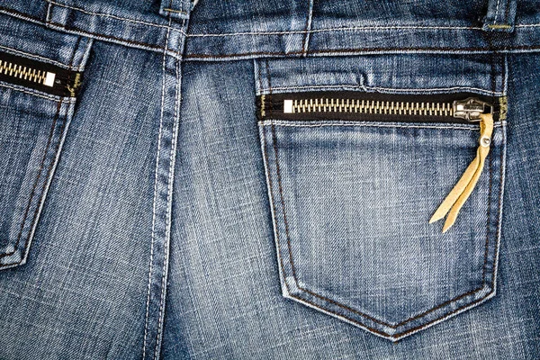 Worn Blue Denim Jeans Texture Back Pocket Zipper Abstract Jeans — Stock Photo, Image