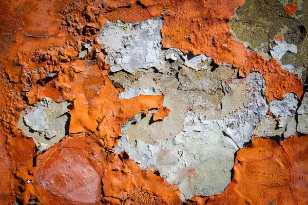 Oranje Plaaster Peeling Uit Een Oude Muur Oude Vuile Gepelde — Stockfoto