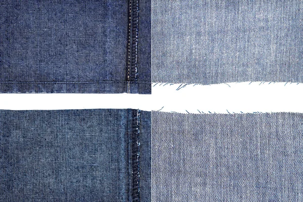 Collezione Texture Tessuto Blue Jeans Isolate Sfondo Bianco Bordi Irregolari — Foto Stock