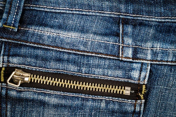 Gedragen Blauw Denim Jeans Textuur Met Achterzak Rits Abstracte Jeans — Stockfoto