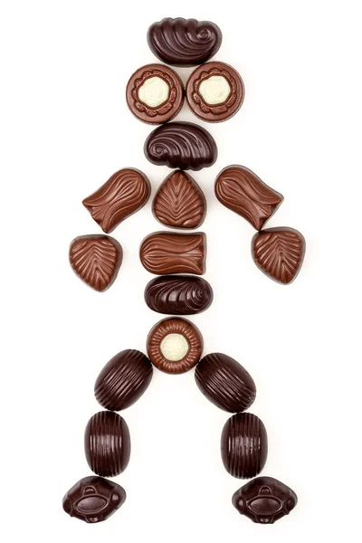 Little Human Figure Made Chocolate Candies Isolated White Background — Stock Photo, Image