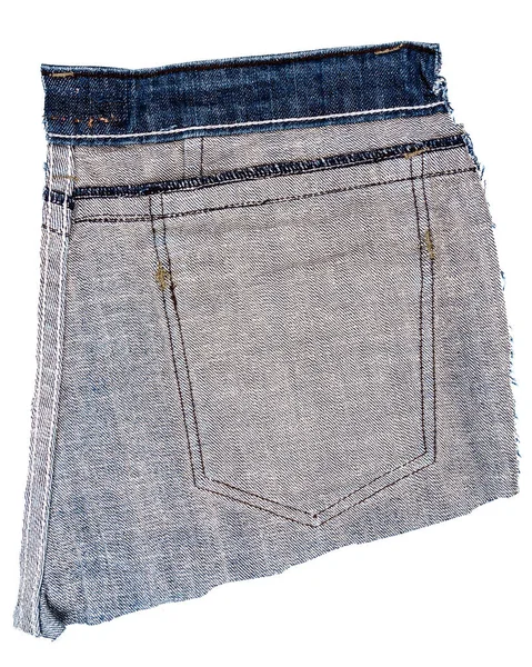 Pièce Tissu Jeans Bleu Isolé Sur Fond Blanc Bordures Rugueuses — Photo