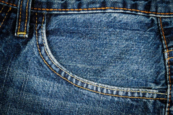 Mörkblå Jeans Tyg Med Mode Ficka Bakgrund Jeans Detalj Blå — Stockfoto