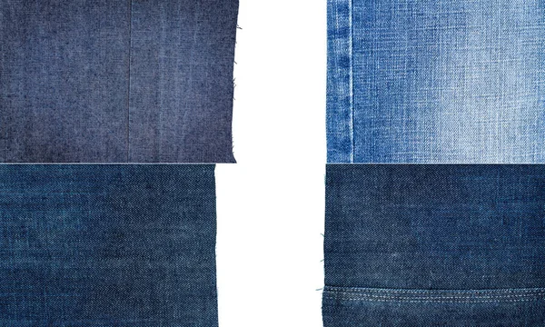 Collezione Texture Tessuto Blue Jeans Isolate Sfondo Bianco Bordi Irregolari — Foto Stock