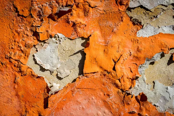 Orange Gips Skalar Gammal Mur Gamla Smutsiga Skalade Gips Vägg — Stockfoto