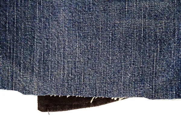 Pezzo Tessuto Jeans Blu Scuro Isolato Sfondo Bianco Bordi Irregolari — Foto Stock