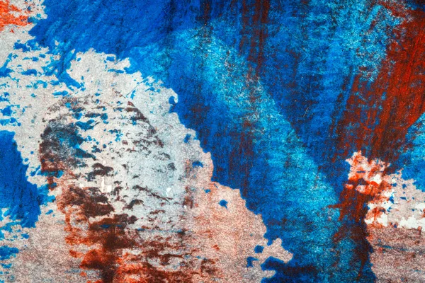 抽象的红色和蓝色手绘丙烯酸背景 创意抽象手绘彩色背景 在纸上的丙烯酸画的特写片断 — 图库照片