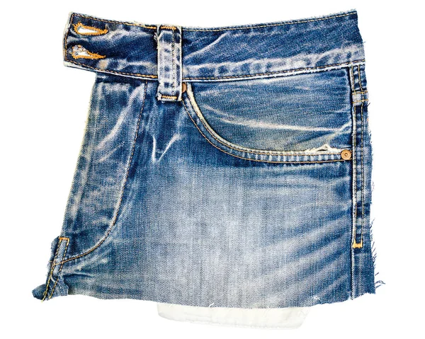 Pezzo Tessuto Jeans Blu Con Una Tasca Laterale Isolata Sfondo — Foto Stock