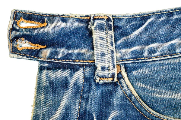 Sepotong Kain Jeans Biru Dengan Saku Samping Terisolasi Pada Latar — Stok Foto