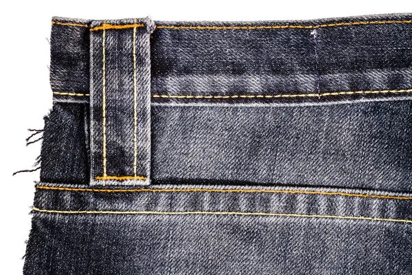 Pezzo Tessuto Jeans Nero Con Cuciture Isolate Sfondo Bianco Bordi — Foto Stock