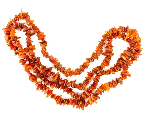 Corde Perles Ambre Baltique Isolée Sur Fond Blanc Collier Orange — Photo