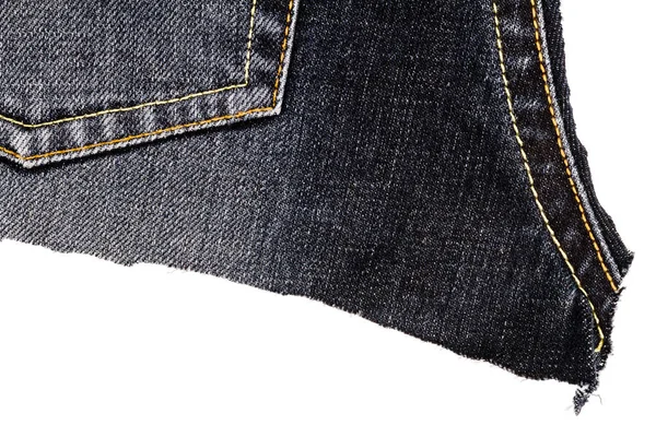 Piece Black Jeans Fabric Back Pocket Isolated White Background Rough — Stock Photo, Image