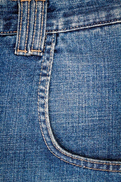 Mörkblå Jeans Tyg Med Side Pocket Bakgrund Jeans Detaljbild Blå — Stockfoto