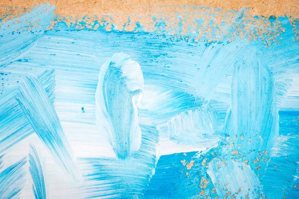 Pintura Abstracta Azul Blanco Sobre Cartón Marrón Fondo Pintado Mano — Foto de Stock