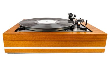 Vintage turntable vinyl record player isolated on white clipart